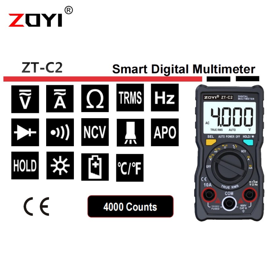 ZOYI ZT-C2 Multimeter Digital Buzzer Diode Temperature Suhu Ac Dc Voltage