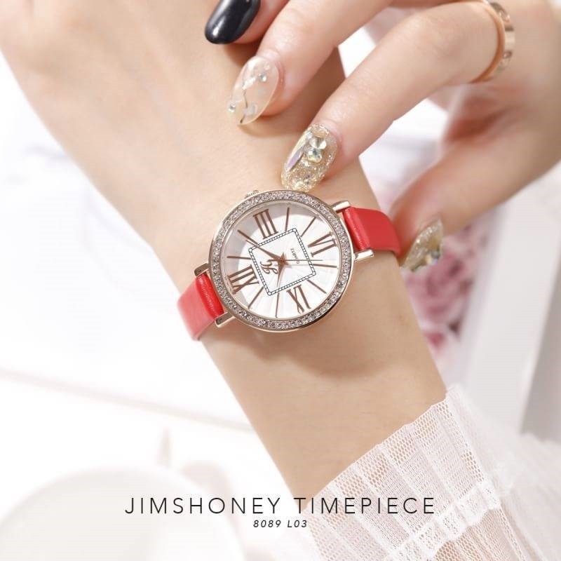 JAM TANGAN KULIT JH 8089 JIMS HONEY ORI WATCH ANALOG FASHION CEWEK MEWAH ELEGAN BRANDED TRENDI MURAH