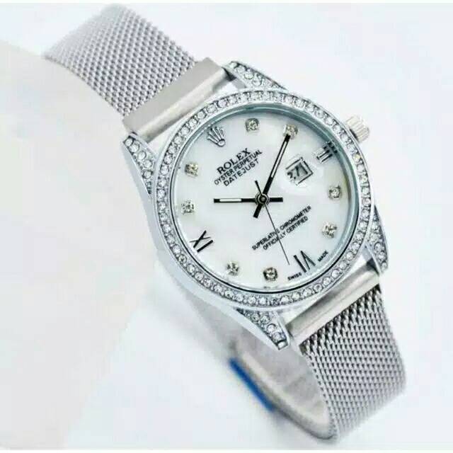 Terima Cod)Jam Tangan Wanita Rolex Magnet Tanggal Aktif (Dikirim Dari Jakarta )