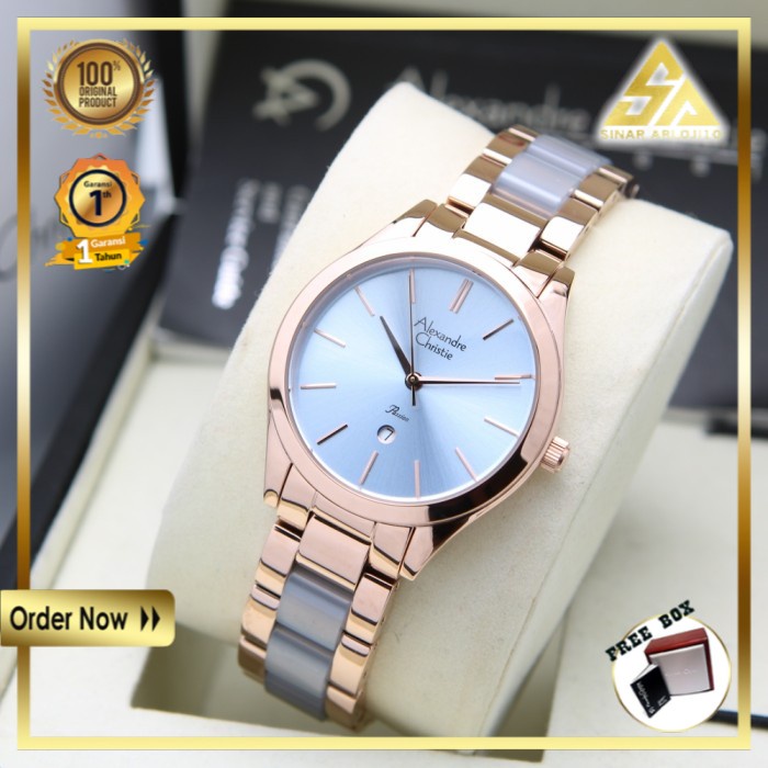 JAM TANGAN ALEXANDRE CHRISTIE ALEXANDER CHRISTIE WANITA CEWEK ORIGINAL ORI AC 2919 ROSEGOLD BLUE