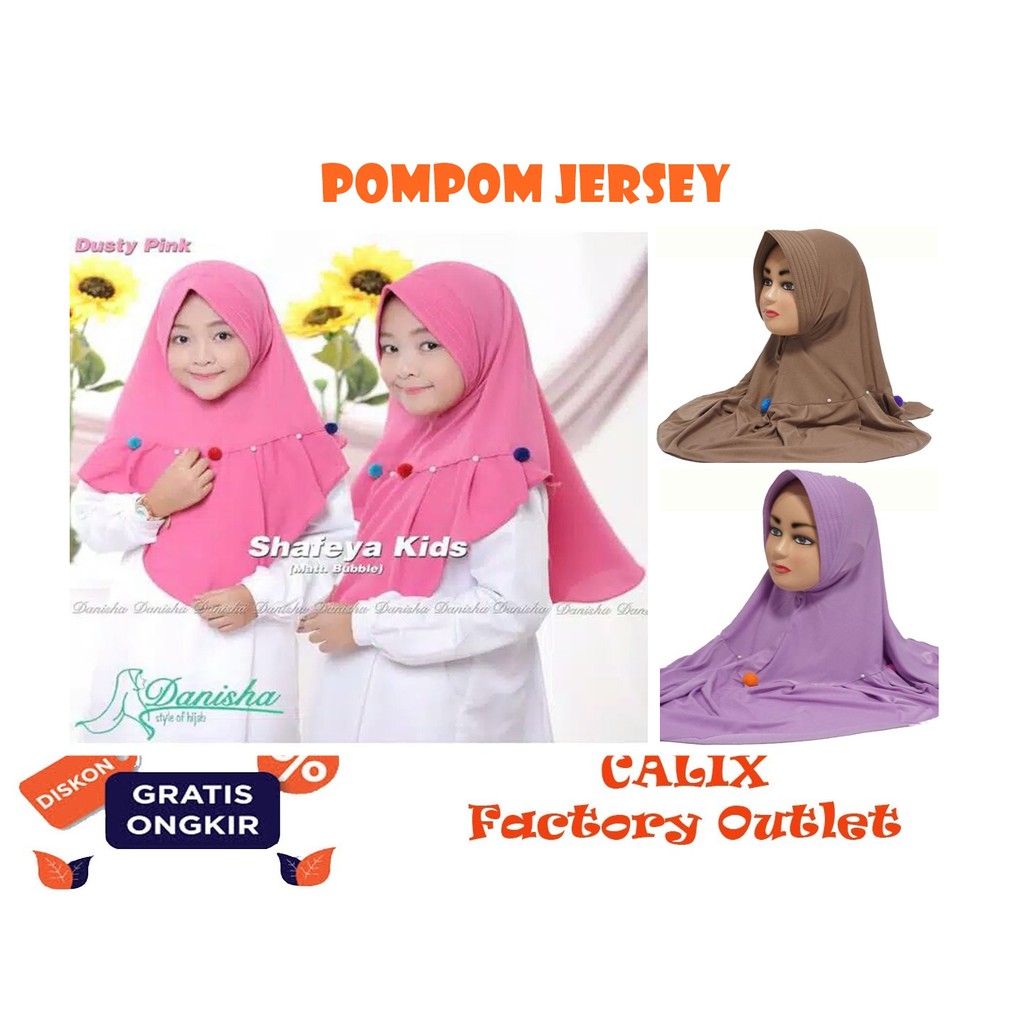 Jilbab Anak Hijab 5-7thn Pompom Jersey