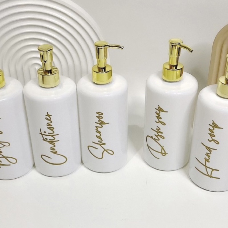 BOTOL PUMP REFILL PREMIUM 500ML + STICKER LABEL ANTI AIR AESTHETIC BOTTLE MINIMALIST HANDSOAP 500 ML PUMP REFIL CLIP OIL GOLD LUXURY