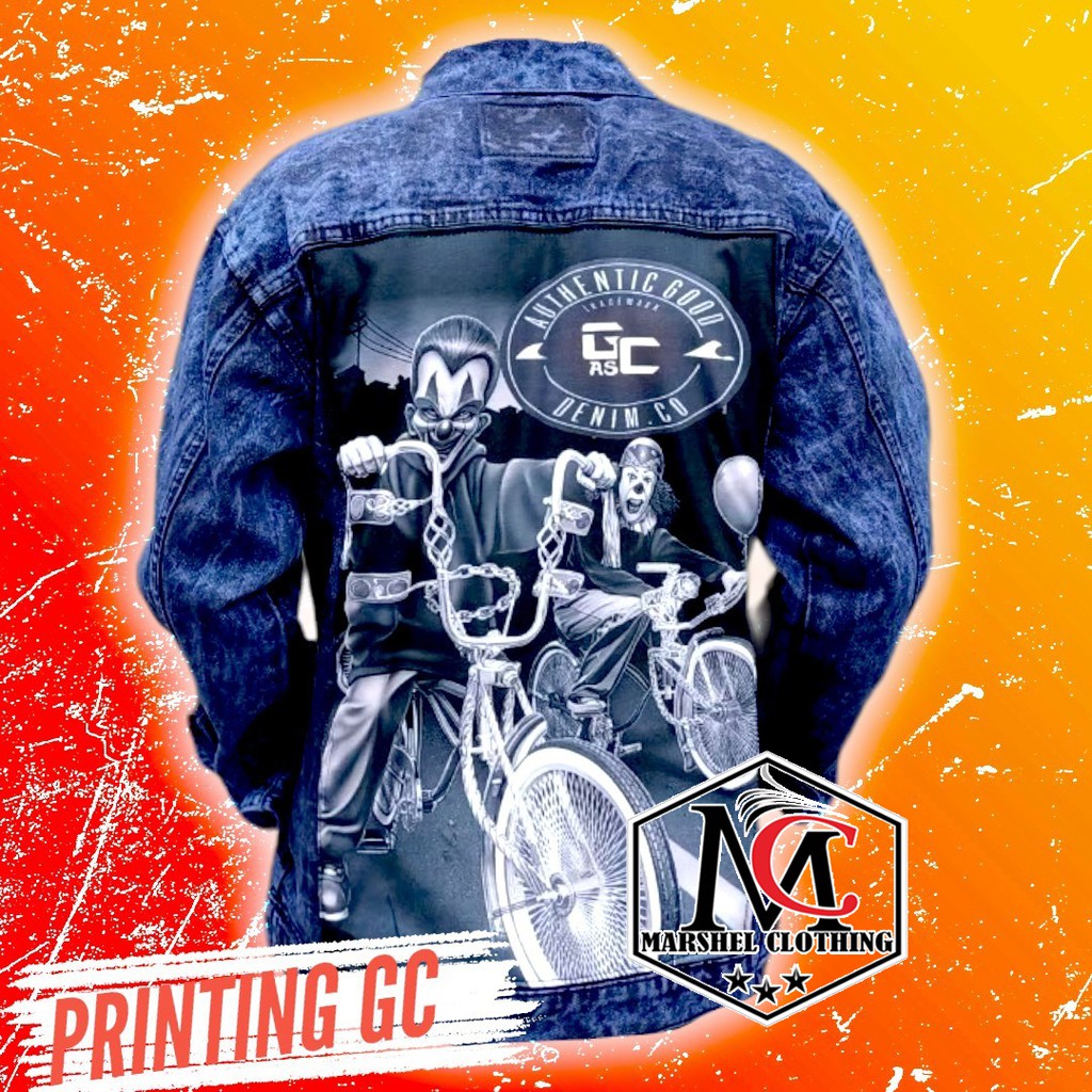 RCL - JAKET JEANS GAMBAR DENIM PRIA PRINTING GAMBAR BELAKANG BLUE MAROON NAVY HITAM