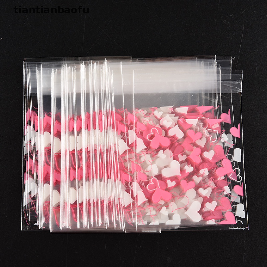 (tiantianbaofu) 100pcs / Set Mainan Squishy Bentuk Hati Untuk Anak Kantong Plastik Kemasan Kuepermenbiskuithadiah Dengan Perekat Untuk Souvenir Butik