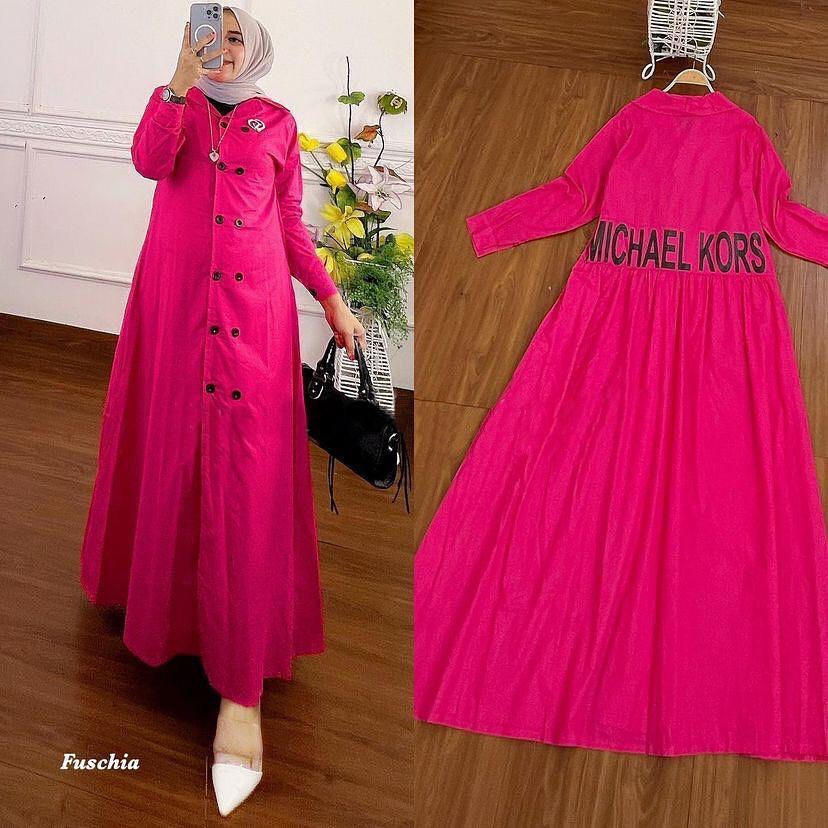 Michael Kors Dress Gamis Long Outher Katun Paris Apk Sablon Premium Fit S-XL Fashion Terusan Maxy Ma