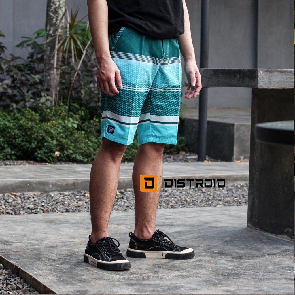 Celana Pendek Pria Surfing Distro Premium Pantai Santai kolor Rib Motif P.A Hijau 3 Size 28-33