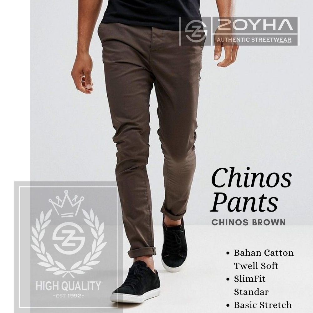 YANG LAGI HITS Celana Chino Slimfit Pria Coklat Tua Panjang Formal dan Casual Kantor Original