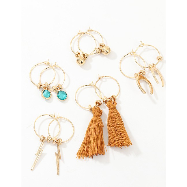 LRC Anting Tusuk Fashion Tassel Cross Portrait Seashell Love Geometric Earrings D46850