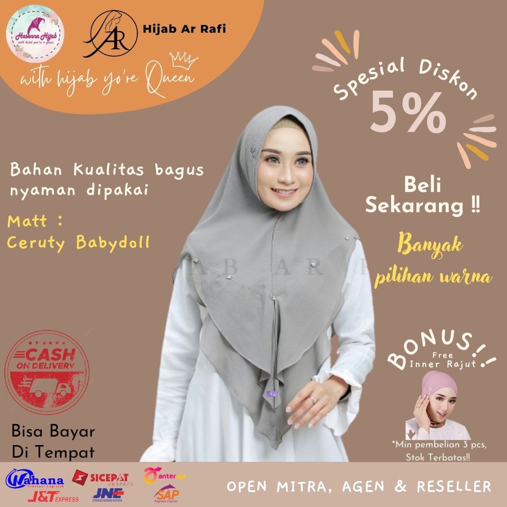 Kerudung Arrafi Hijab AR 517 Aksen Mutiara Galeri Arrafi Hijab