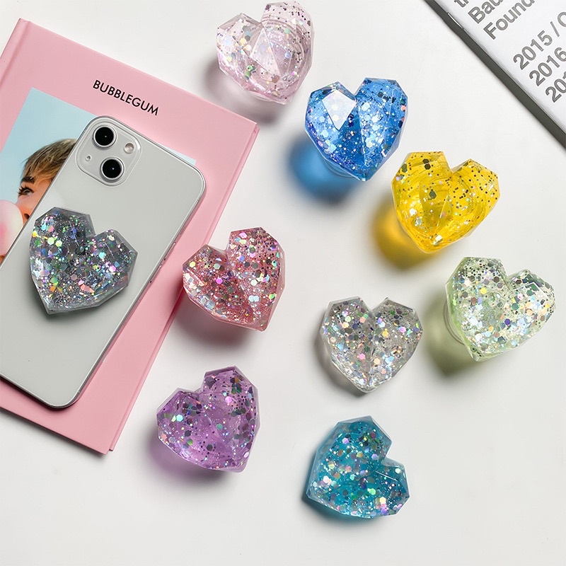 Colorful Glitter Heart Popsocket Phone Holder Griptok Pegangan HP Lucu