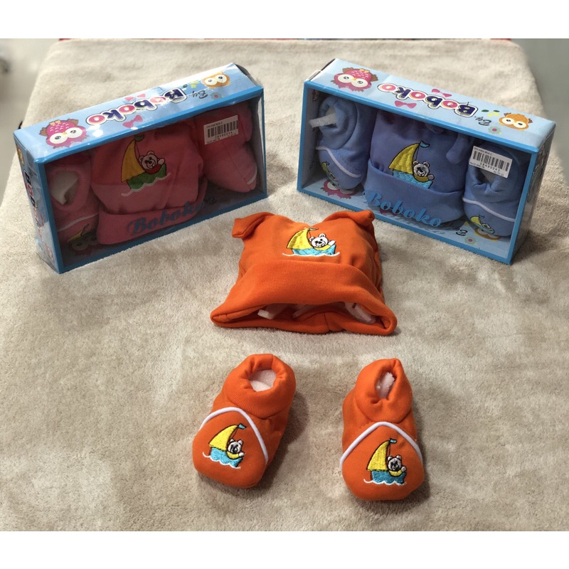 Topi Set Sepatu Bayi Boboko Box Mika TOPI + SEPATU BABY 0-6 Bulan Boboko Bisa Pilih Warna