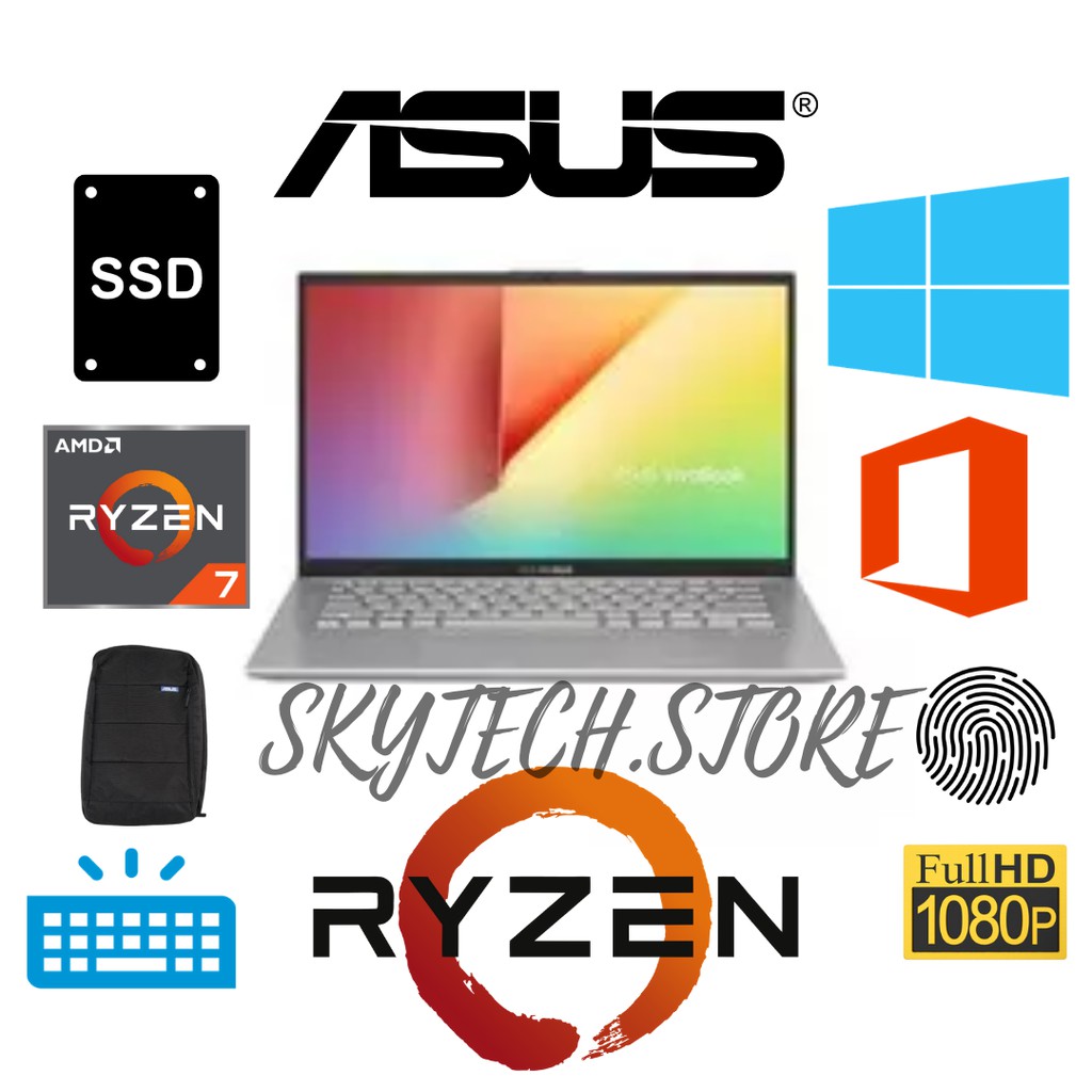 ASUS A412DA AMD Ryzen 7 3700U Ram8GB SSD512GB AMD Vega 8 Graphic 14'' FHD WINDOWS 10+OFFICE ORIGINAL