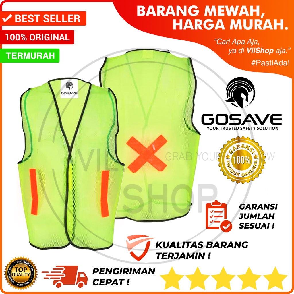 ROMPI SAFETY HIJAU GOSAVE ASLI / BAJU SAFETY PROYEK GO SAVE ORIGINAL POLYESTER ROMPI PENGAMAN JARING