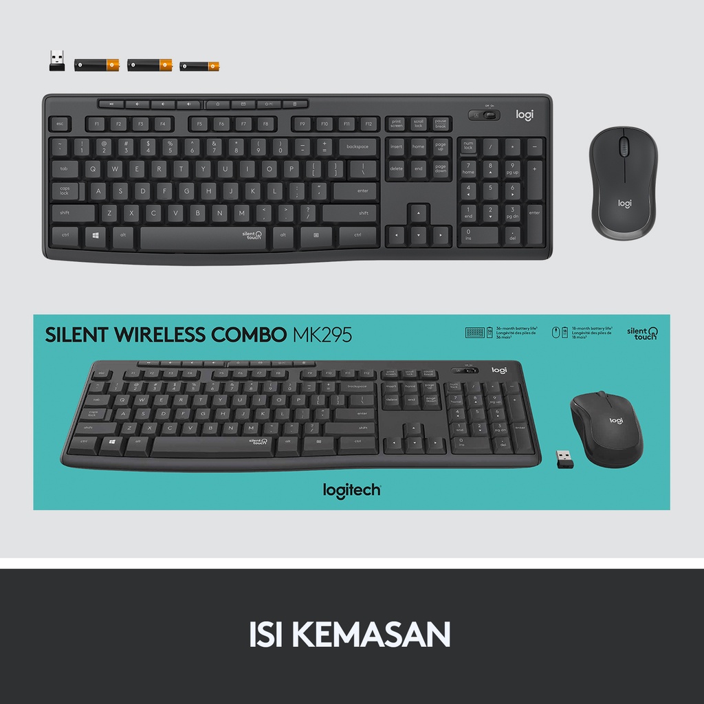 Logitech MK295 Combo Keyboard dan Mouse Wireless Silent dengan Tombol Multimedia