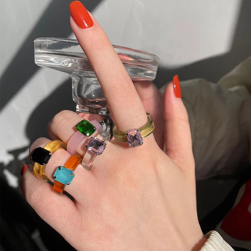 3Pcs / Set Cincin Resin Akrilik Transparan Tidak Teratur Warna-Warni Untuk Wanita