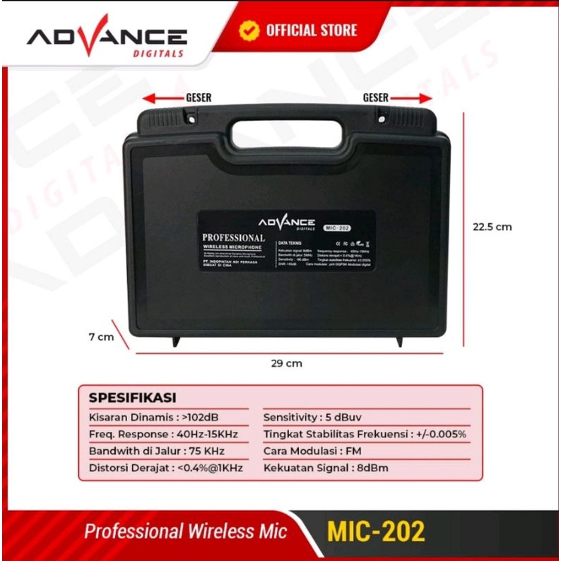 Advance MIC-202 Profesional 2 Mic Wireless Microphone Karoke Mic Duet