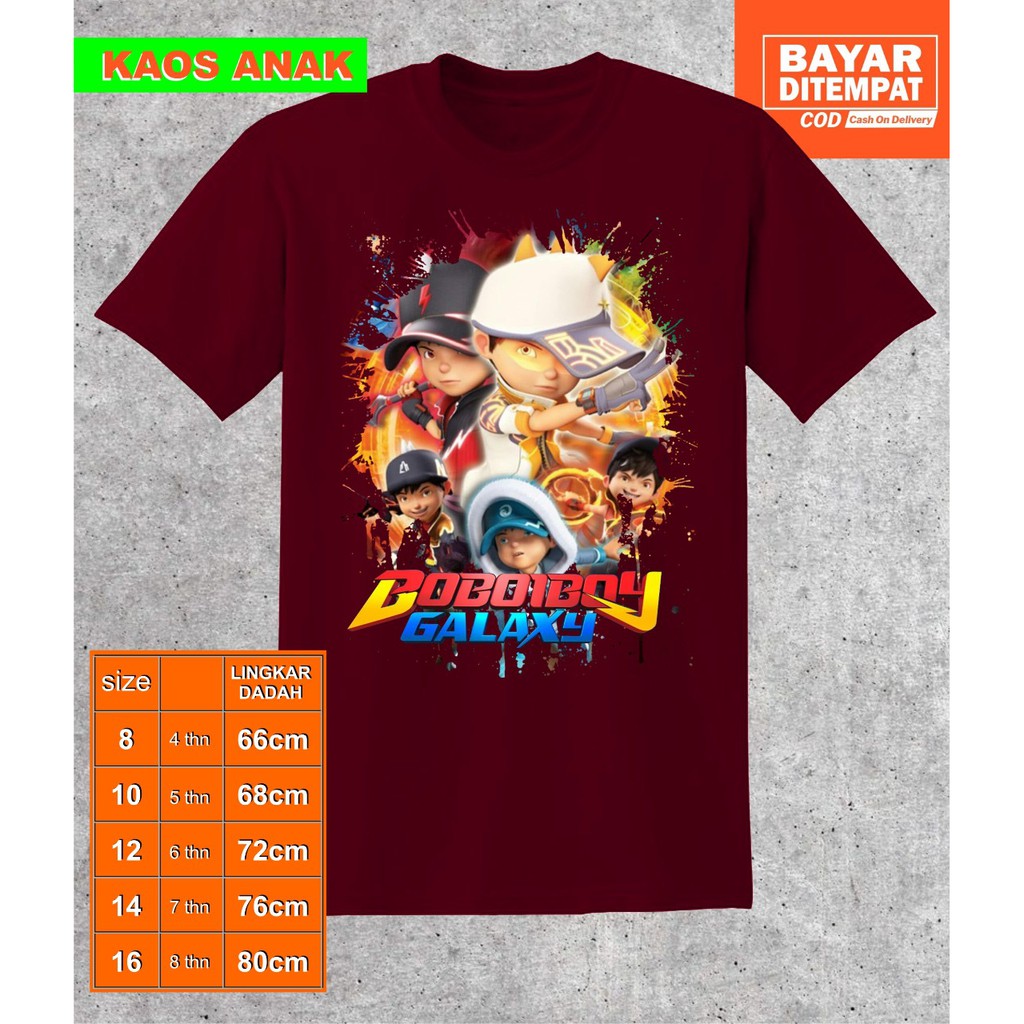 kaos baju boboiboy anak laki laki|kaos baju boboiboy galaxy api|air|baju anak boboiboy topih putih