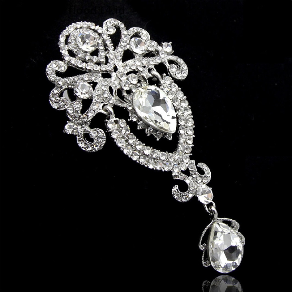 [OOID] Silver Large Flower Bridal Brooch Rhinestone Crystal Diamante Wedding Broach Pin ID