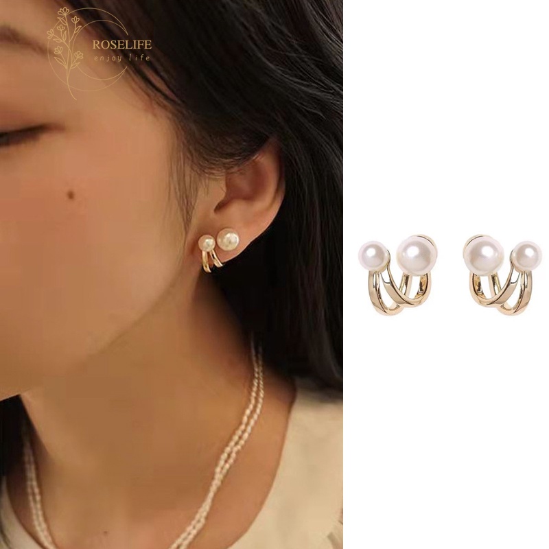 Roselife 1 Pasang Anting Tusuk Gantung Wanita Bahan Sterling Silver 925 Hias Mutiara Gaya Eleganvintage Untuk Pesta