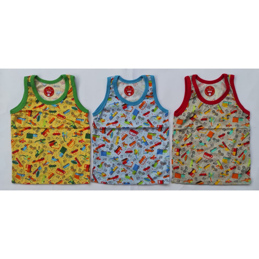 Agree Kids ~ 3 Pcs Singlet Anak Laki-laki &amp; Perempuan, Kaos Dalaman Anak. ( 3 Warna Bermotif )