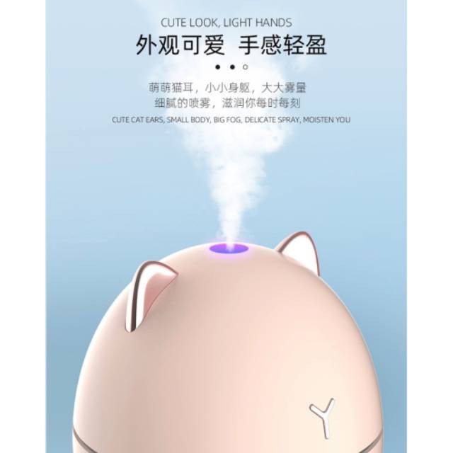 Dudu Cat Ultrasonic Air Humidifier Aromatherapy Night Light 200ml karakter Kucing Pink DDM-1 DDM1 Gr