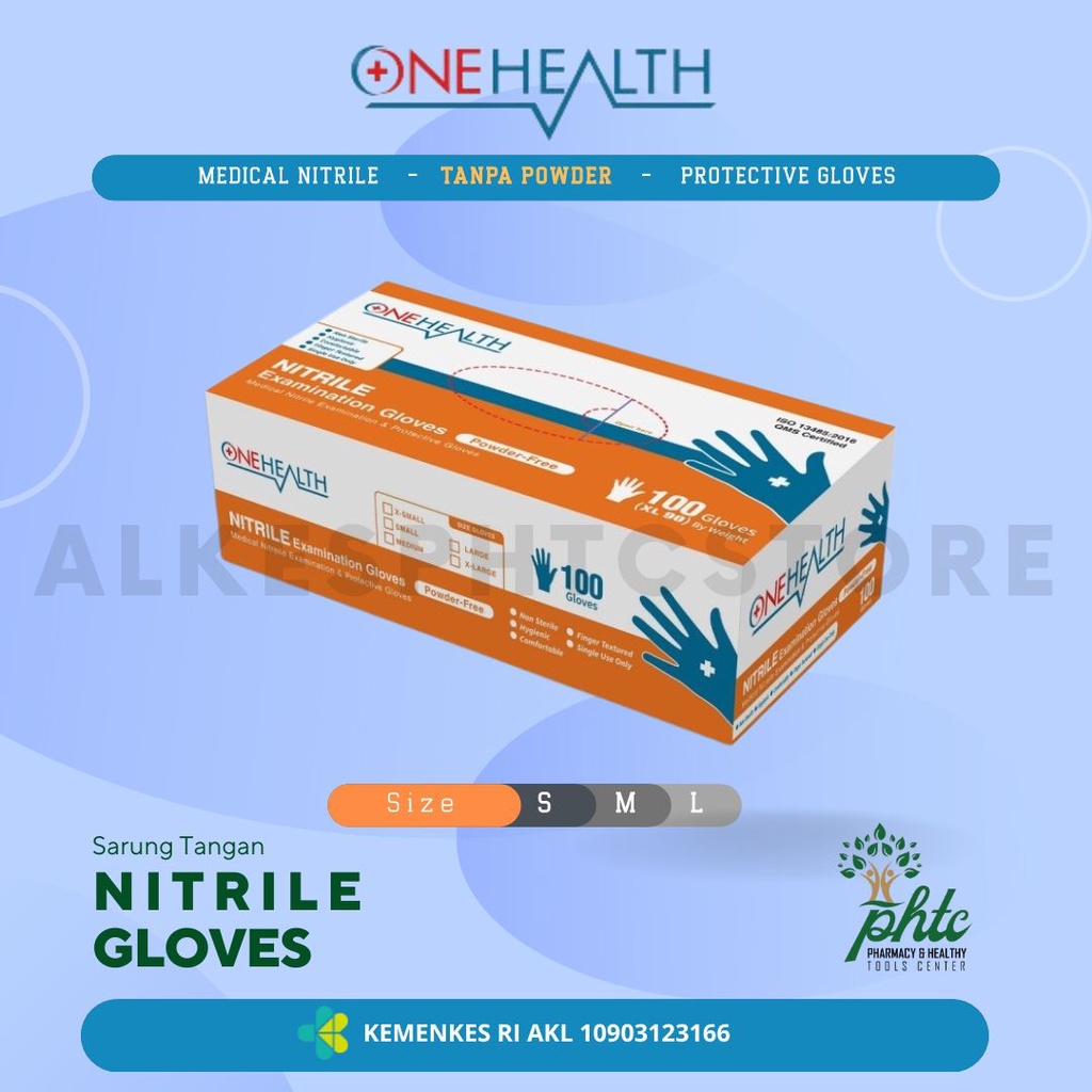 ONEHEALTH Sarung Tangan Nitrile l HandScoon Nitril l Hand Gloves Tanpa Powder - Biru