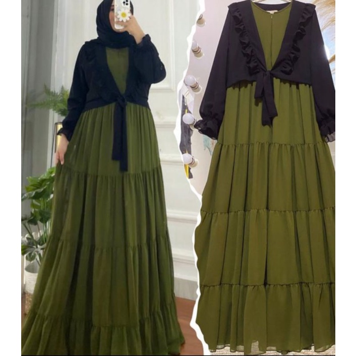 Gamis polos set rompi terbaru anggita dress