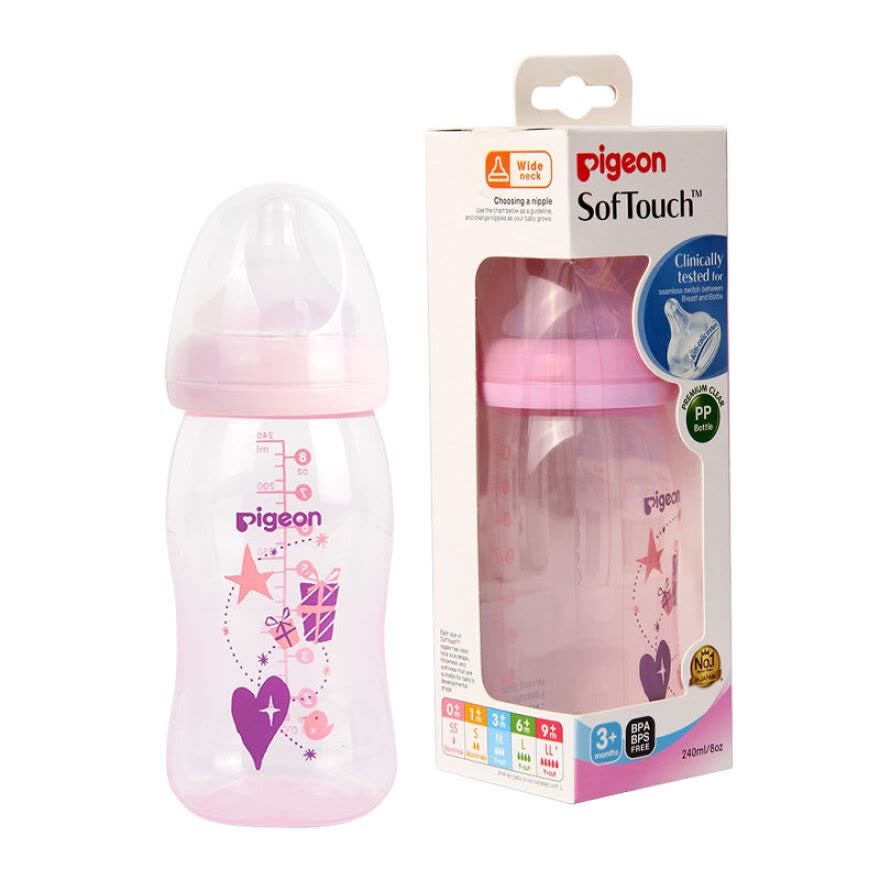 PIGEON Bottle PP Clear Wide Neck 240ml PINK