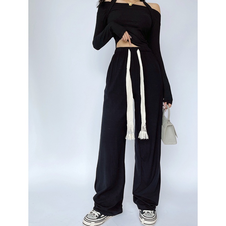 【LIVIAHOME】Cool Girl High Waist Loose Straight Casual Wide Leg Pants 7313