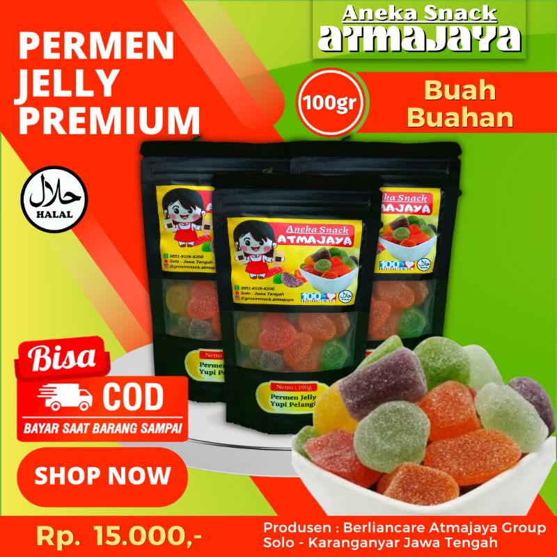 

PERMEN JELLY Rasa Buah-Buahan/Grosir Aneka Snack Atmajaya / Snack Murah / Snack Kiloan