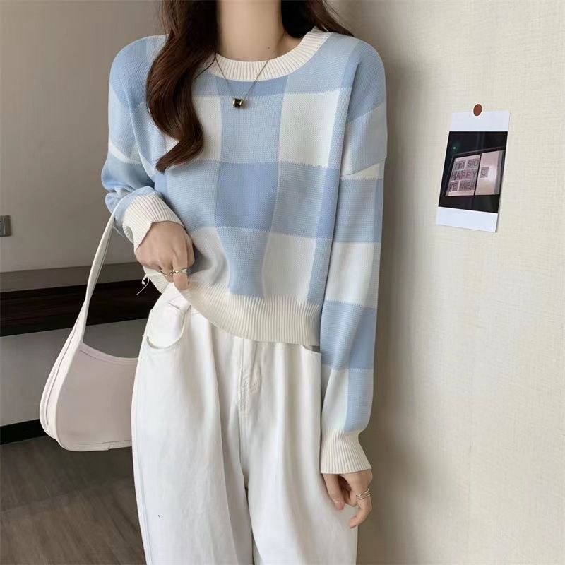 Belle Sweater Top Knit Import - Sweater Rajut Wanita Kotak Kotak TM (95019)