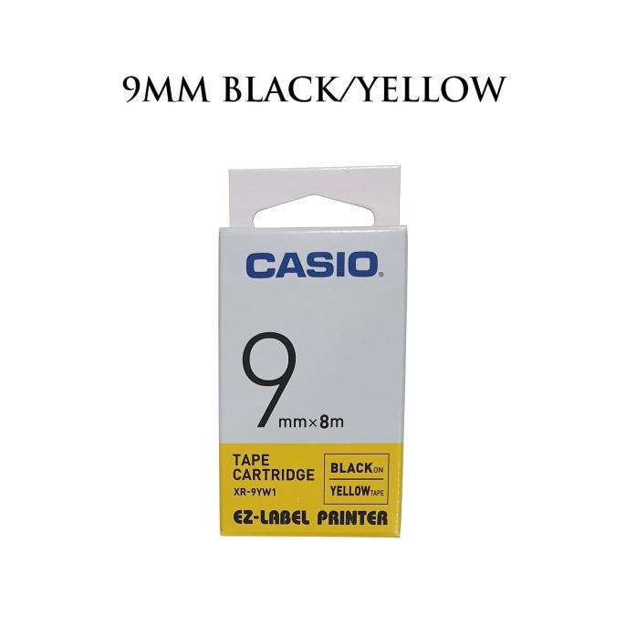 

}}}}}}] Pita EZ Label Printer Casio 9mm XR-9YW1 Black on Yellow Original