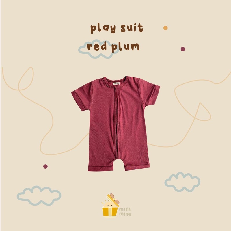 Minimine - Playsuit Zipper Baby / body suit resleting / baju bayi laki-laki perempuan unisex / jumper / baju bermain anak bayi / romper / bodysuit / piayama bayi-RED PLUM