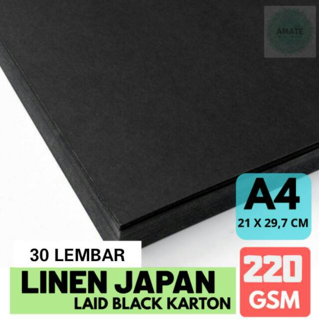  Kertas  Karton Linen  Hitam  220g A4 30s Kertas  Laid Black 