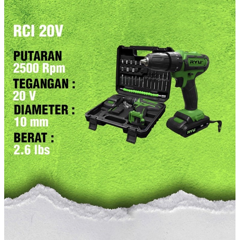 RYU RCI20V RCI 20V MESIN BOR BATERAI 20V RYU CORDLESS IMPACT DRILL 20V