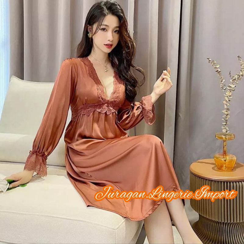 Daster Kekinian Lengan Panjang Long Dress Polos , Daster Busui Kekinian , Daster Sexy , Daster Kekin