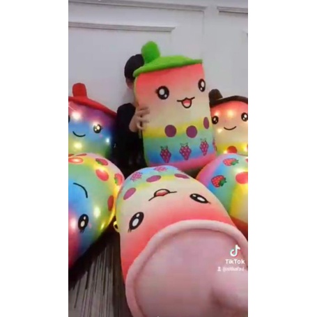 Boneka BOBA RAINBOW LED,BOBA  milk LED boba boneka minuman boba printing dan Bordir Ukuran L dan jumbo