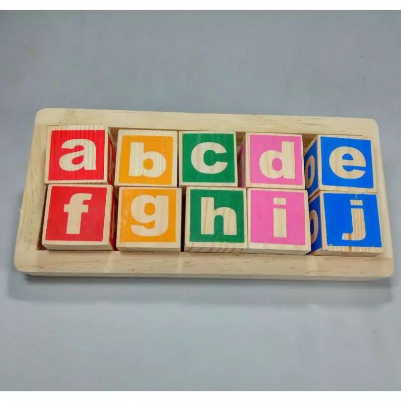 Balok Huruf Alphabet Kotak Kayu Pinus Sablon