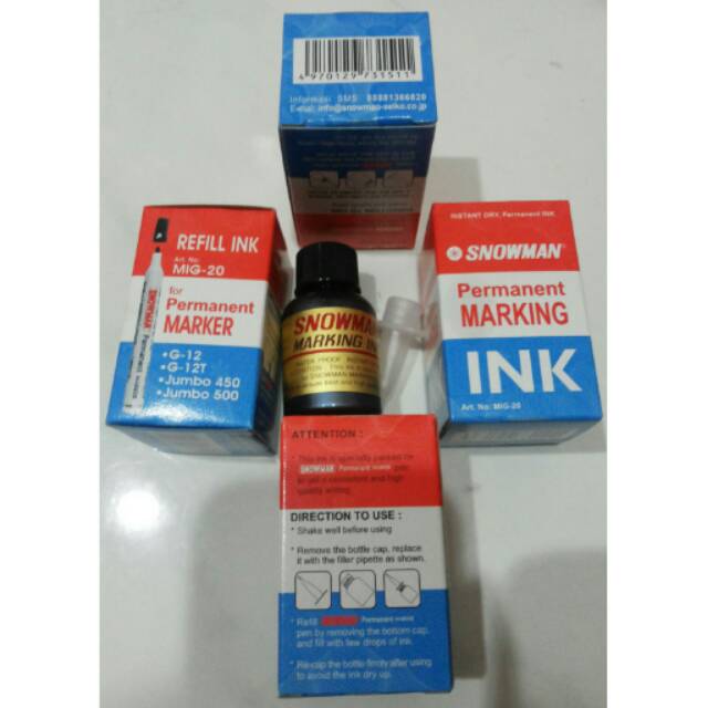 

Refill Ink Snowman Permanent Marking Isi Ulang Tinta Spidol Permanen Marker MIG-20 Hitam Biru Merah