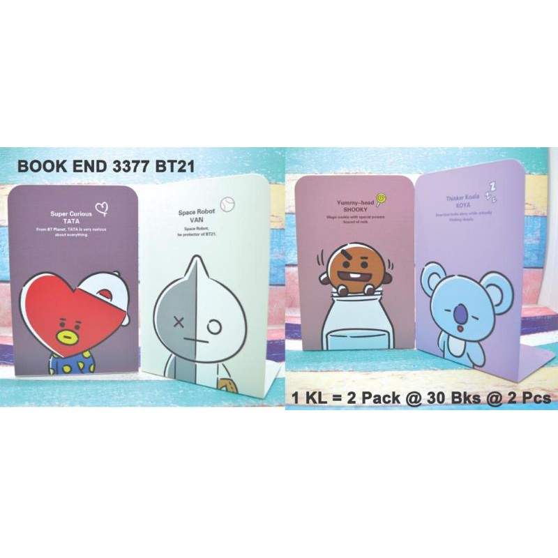 

penahan buku atau pembatas buku dari besi motif bt21 seri b