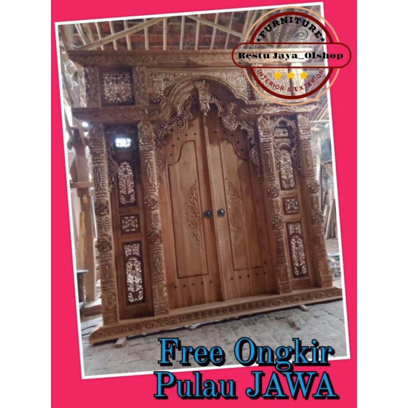 PINTU RUMAH GEBYOK GAPURA UKIR mebel jati