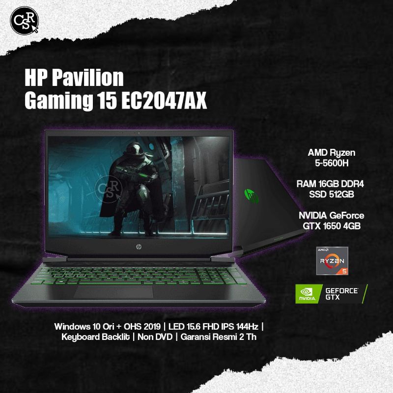 Jual Laptop Hp Pavilion Gaming 15 Ec2047ax Amd Ryzen 5 5600h Ram 16gb Ssd 512gb Vga Nvidia 