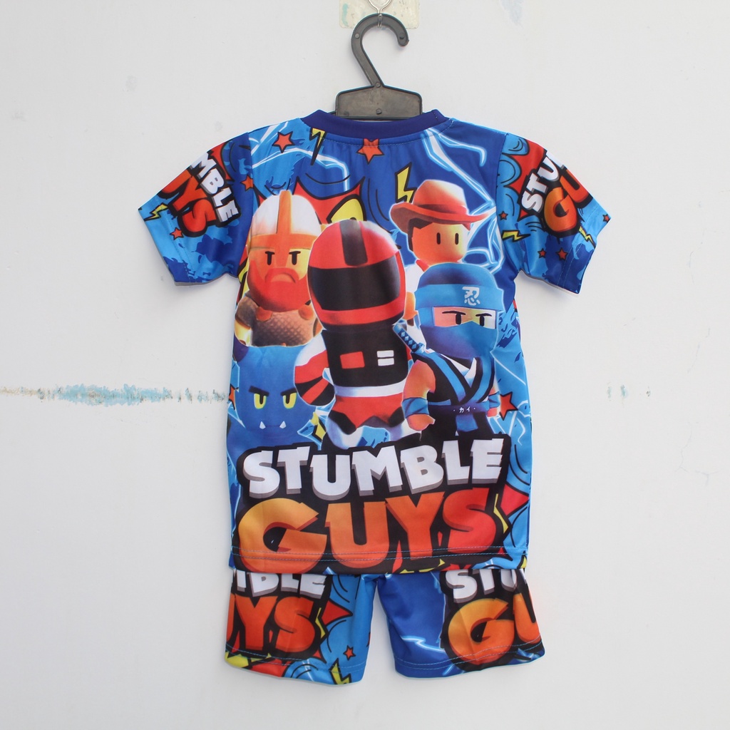 Setelan anak printing Stumble Guys-setelan anak full printing kaos stunble guys anak