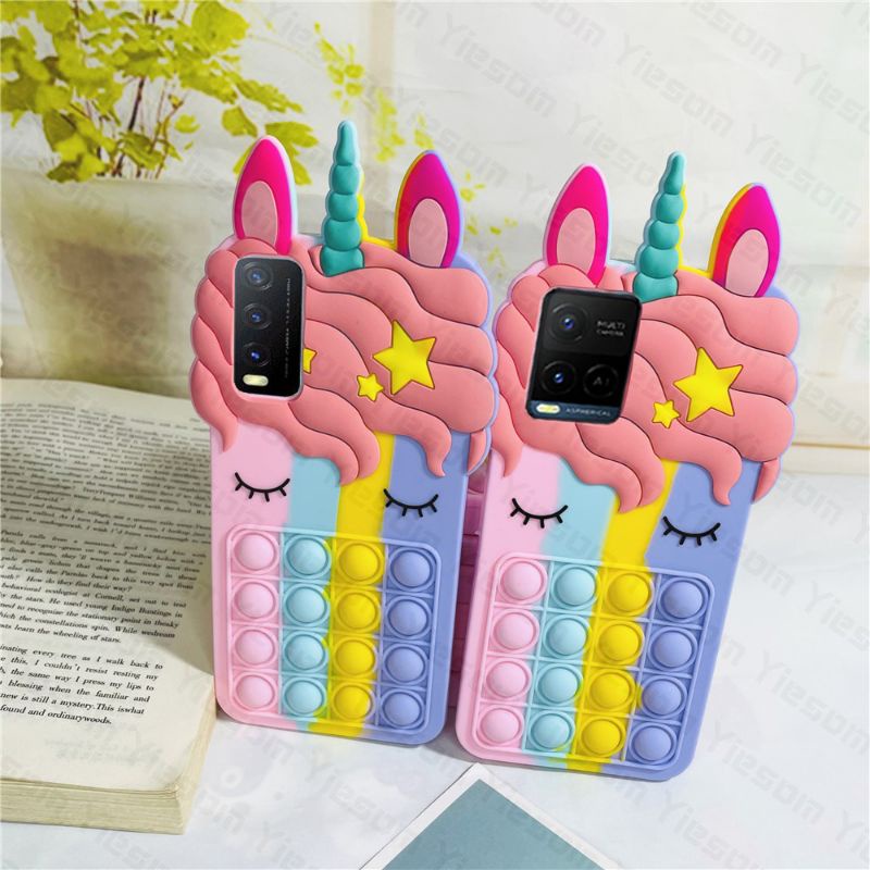 Pop it Unicorn Case Vivo Y21 Y21T Y21S Y33 Y33S Silikon pop it Unicorn 3D