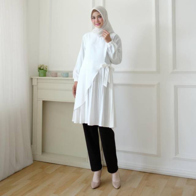 TUNIK WHITE PLISKET ORIGINAL FIT TO L Baju Wanita Koleksi Pilihan Terbaru Realpict