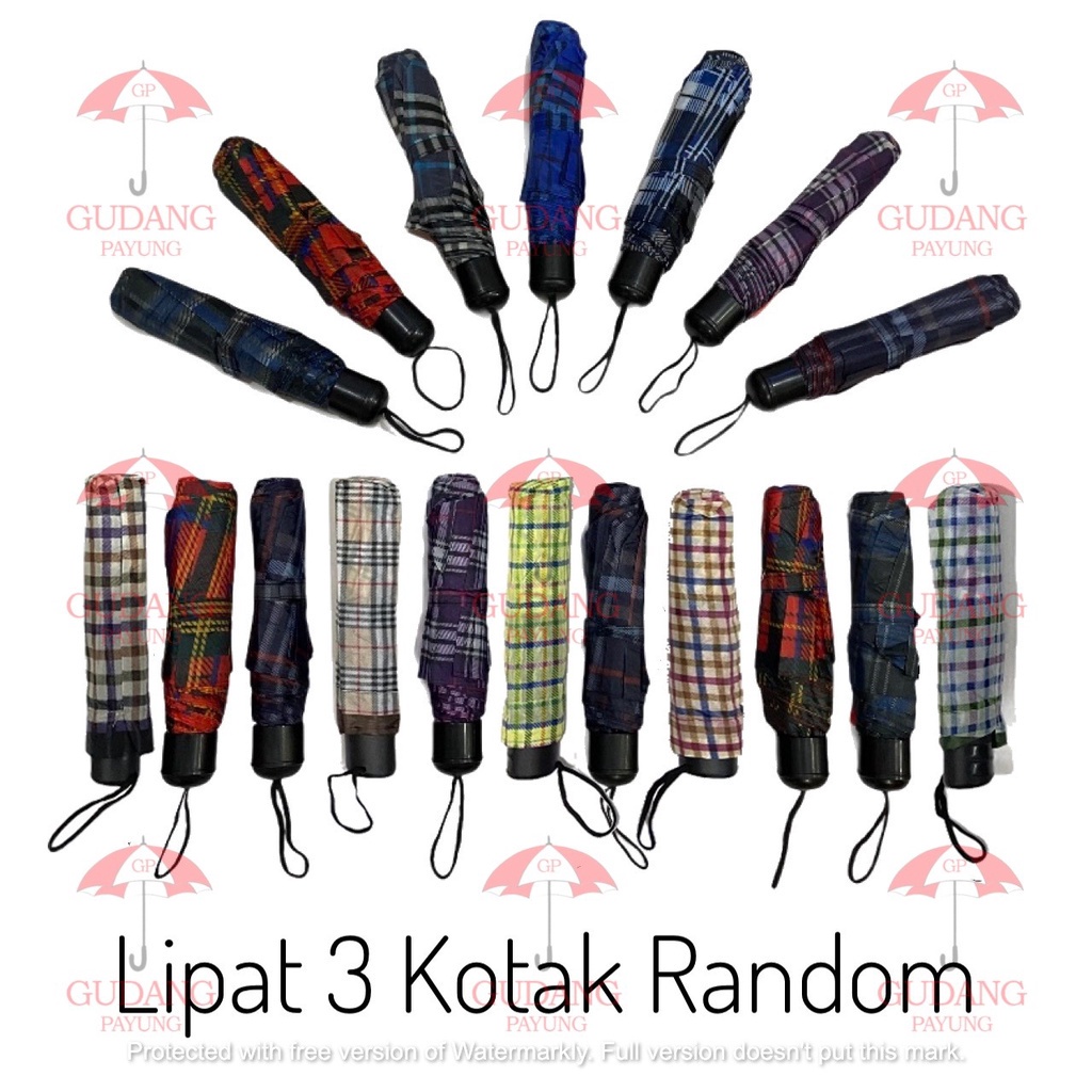 Payung Lipat 3 Murah Motif Kotak - Motif Bunga FUJISAN / SAKURA / OSAKA / HOSUN / NAGOYA