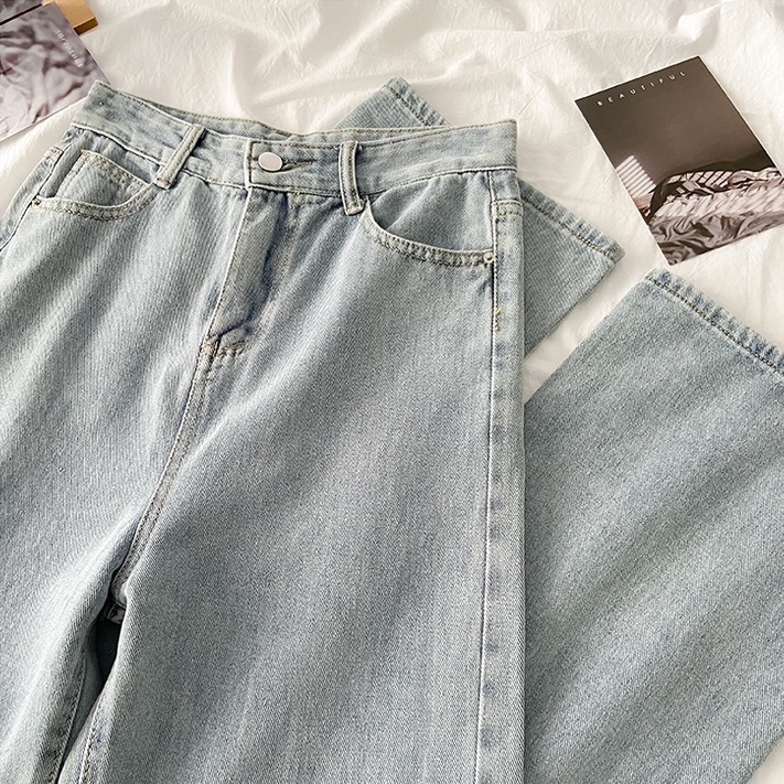 korean style new Biru salju high waist jeans wanita import kekinian