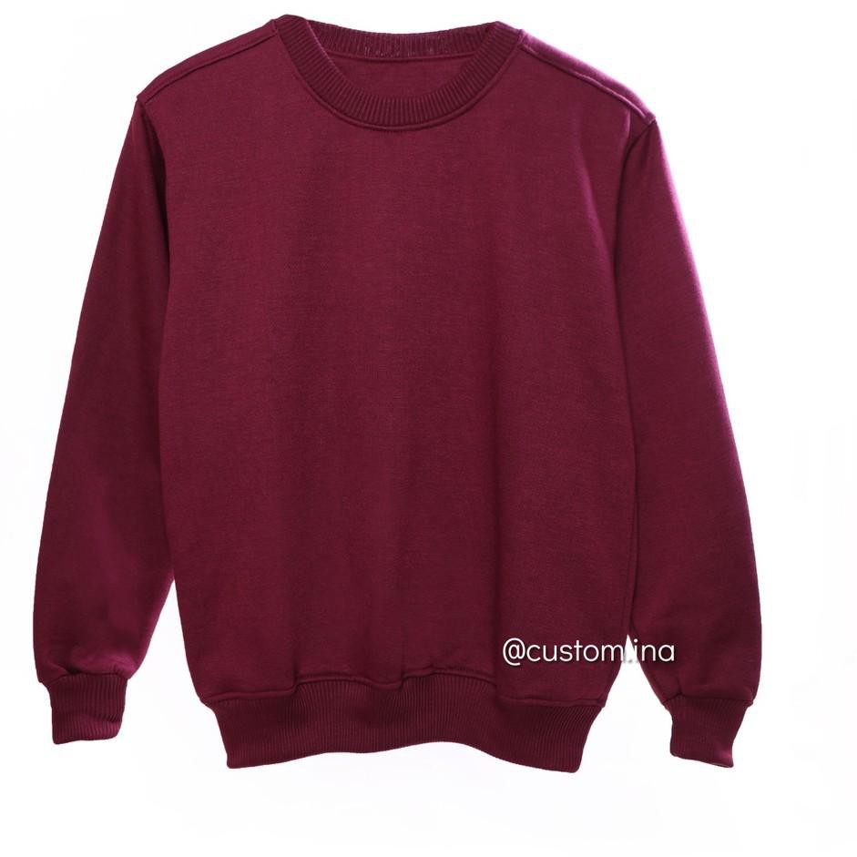 MODEL TERBARU [PREMIUM] Basic Sweater Maroon Polos Crewneck Sweatshirt Pria Wanita Size M - XXL