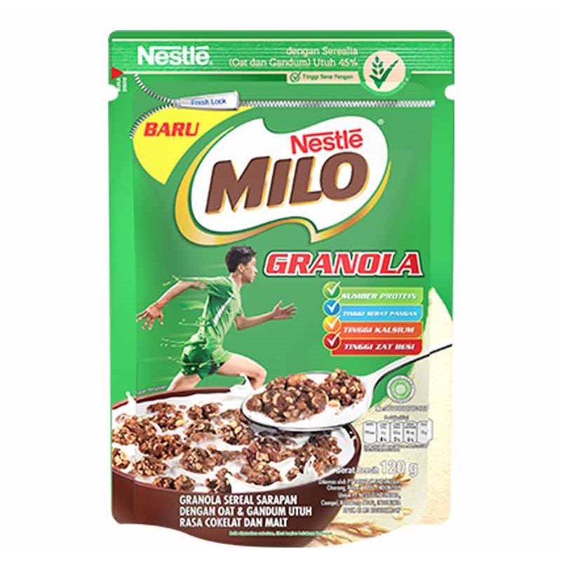 Cereal Granola Milo 120 gram box zhipper, Cereal Breakfast + Calcium  Milo 170 gram box, Cereal Bar 