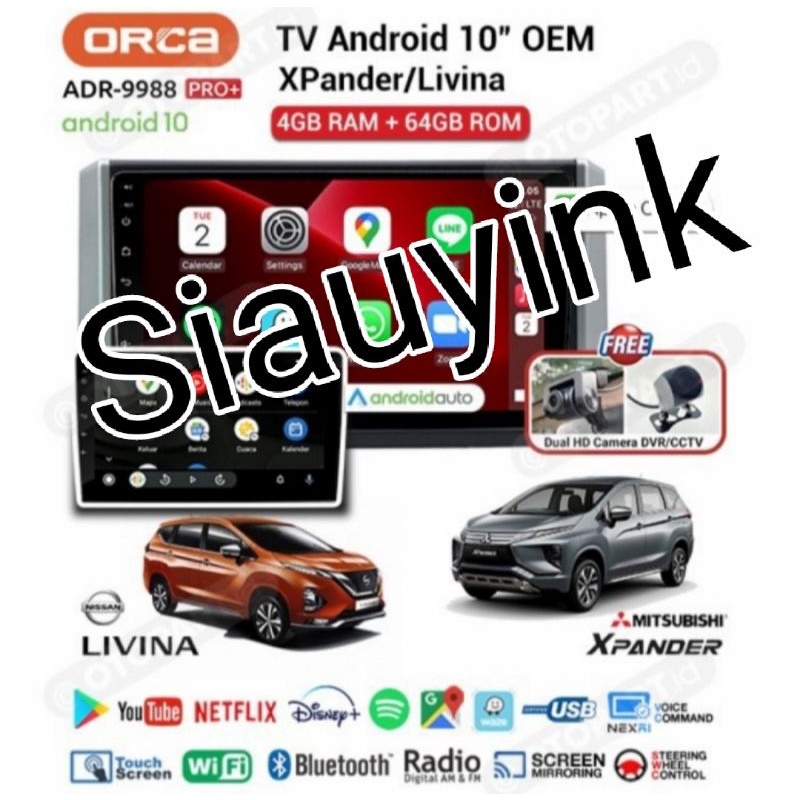 Head unit Android 10inch Orca Pro Plus+ DVR mobil Xpander/ New Livina